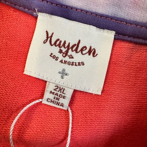 NWT Hayden Plus Size PinK Purple Tie Dye French Terry Dress Cold Shoulders - 2XL - Picture 4 of 11